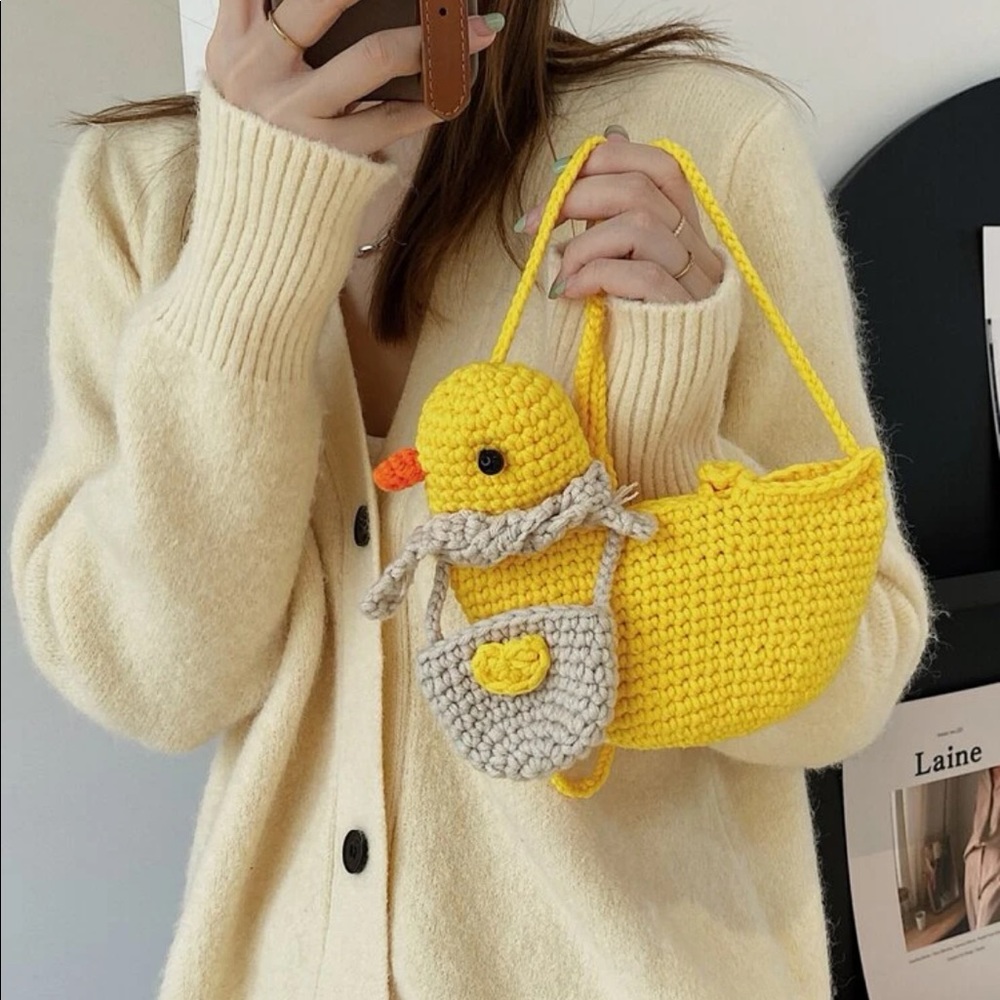 Crochet duck bag shoulder handbag purse cute adorable yellow White women…